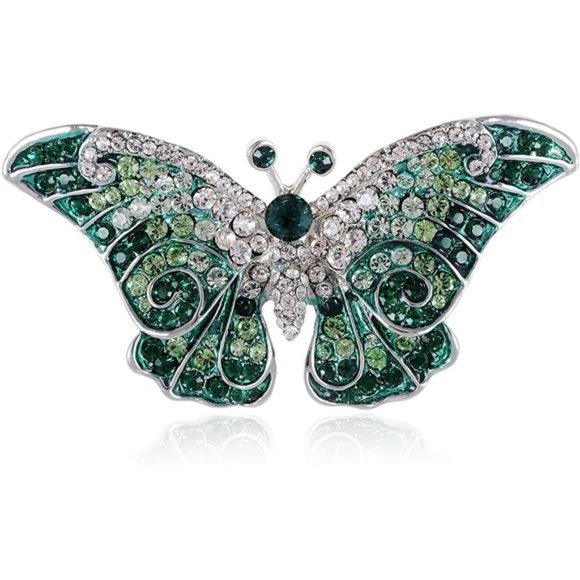 Andibro 4-Piece Butterfly Brooches Set - Rhinestone & Pearl Fashion Pins For Shawls, Coats & Dresses